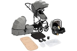 Sianldcone 3 in 1 Baby Stroller Travel System Combo Set, Reversible Convertible Infant Stroller with One-Click Folding, Toddler Newborn Pram Carriage with Aluminum Frame (MG588-Grey Without Base)