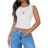 ZESICA Womens Summer Tank Tops 2026 Sleeveless Crewneck Knit Slim Fitted Side Ruched Casual Basic Shirt