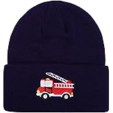 Kids Knit Beanie Cute Fire Trucks Embroidery Warm Cuffed Skull Caps Classic Autumn Winter Hats for Boys Girls 3-8 Years