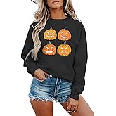 CM C&M WODRO Halloween Women Pumpkin Sweatshirt Funny Pumpkin Face Graphic Pullover Crewneck Long Sleeve Fall Shirts Top