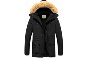 WenVen Men's Warm Winter Coat Quilted Parka Jacket with Fur Removable Hood