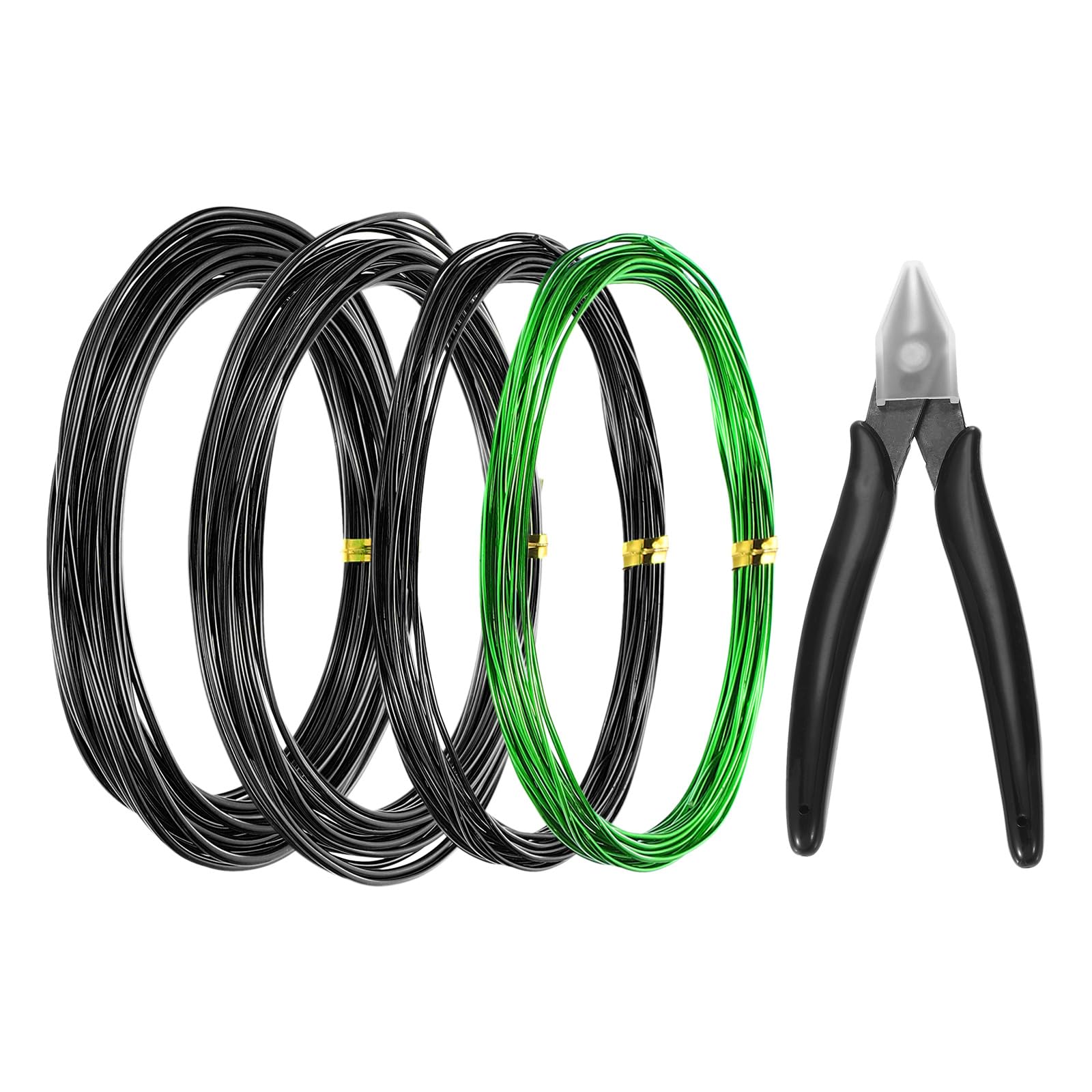 PATIKIL 1mm/1.5mm/2mm Bonsai Training Wire, 4 Roll Floral Wire Stems Anodized Aluminum Tree Wire 16.4 Feet for Gardening Branch Fixing Black/Green