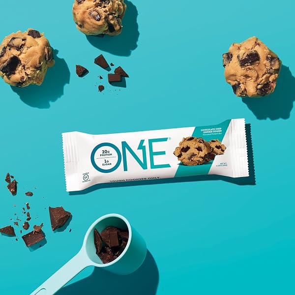 ONE 1 PROTEIN BARS WITH 20 G PROTEIN AND ONLY 1 G SUGAR- SNACKING FOR HIGH PROTEIN DIETS, CHOCOLATE CHIP COOKIE DOUGH, GLUTEN-FREE, 2.12 OZ