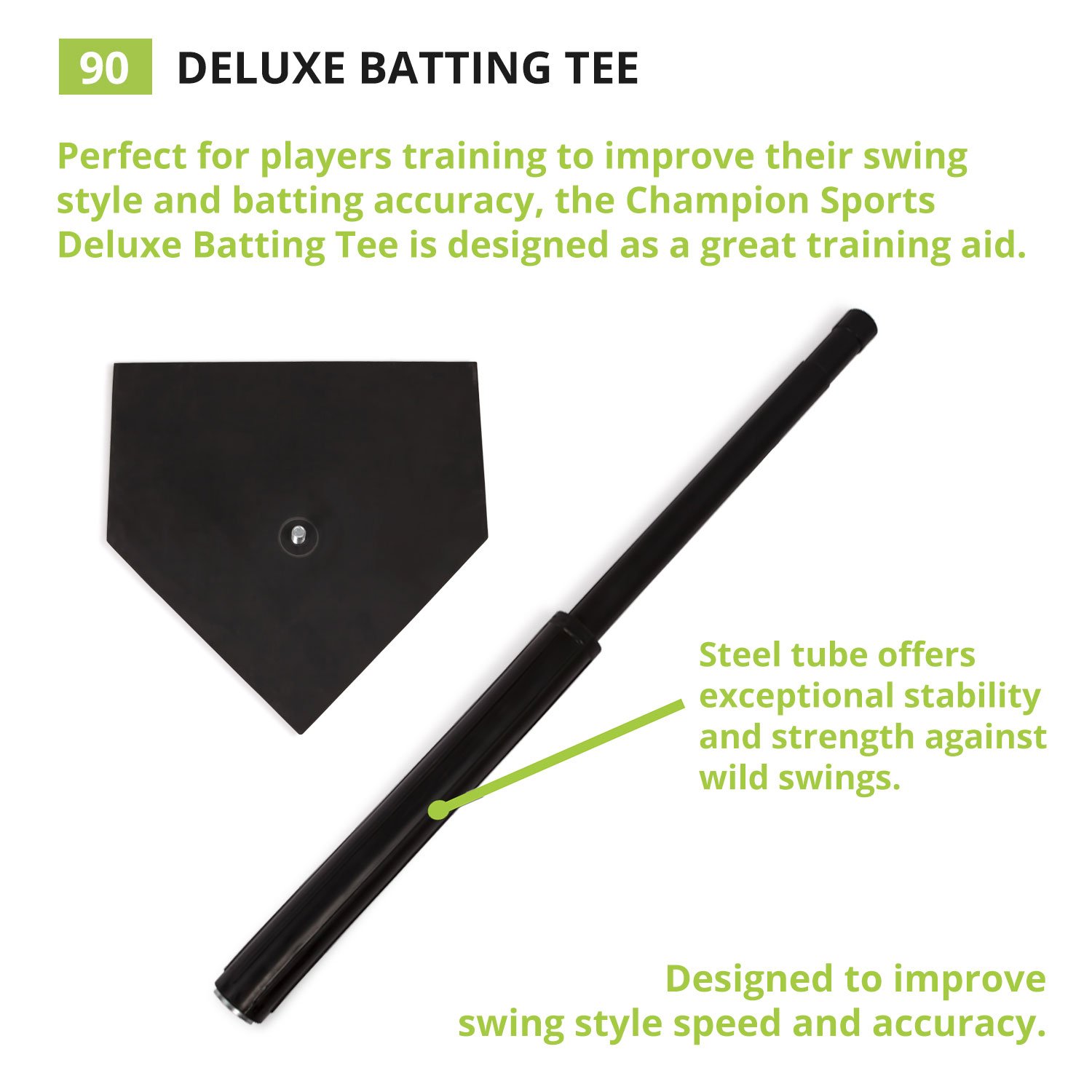 Champion Sports Deluxe Batting Tee – Mounted on Official Home Plate, Adjustable Telescopic Molded Rubber Tee, Multiple Style Options – Singles & Sets Available