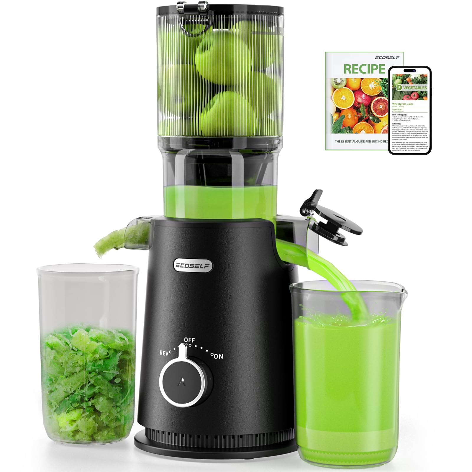 Photo 1 of ECOSELF Cold Press Juicer - Wide Mouth Feed Chute with Self Feeding & Hands-Free Design - Juice Extractor Machine for Fruits and Leafy Greens - Juicer Machines High Juice Yield & Easy to Clean