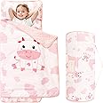 Viviland Pink Cow Nap Mat, Girls Slumber Bag, Daycare Sleeping Bag with Pillow and Blanket, Animal Flat Print Kindergarten Sleep Mat
