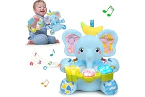HOLAXANDER Baby Elephant Musical Stuffed Animals Toy with Light-Up Music & Crinkle,Infant Bilingual Early Learning Education Toys,1st Easter Basket Shower Stuffers for 0-3-6-12+ Months Boy Girl Gifts,Blue