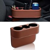 Lonuxi Car Cup Holder, PU Leather Auto Front Seat Organizer, Multifunctional Cup Drink Holders, Gap Filler Storage Box Coin Bucket Console Side Pocket Cell Mobile Phone Holder (Brown)