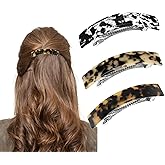 3PCS Large French Barrettes for Women Tortoise Shell Hair Clips for Fine Thick Hair, Fashion Hair Accessories Ponytail Holder Clamp Big Snap Hair Clips