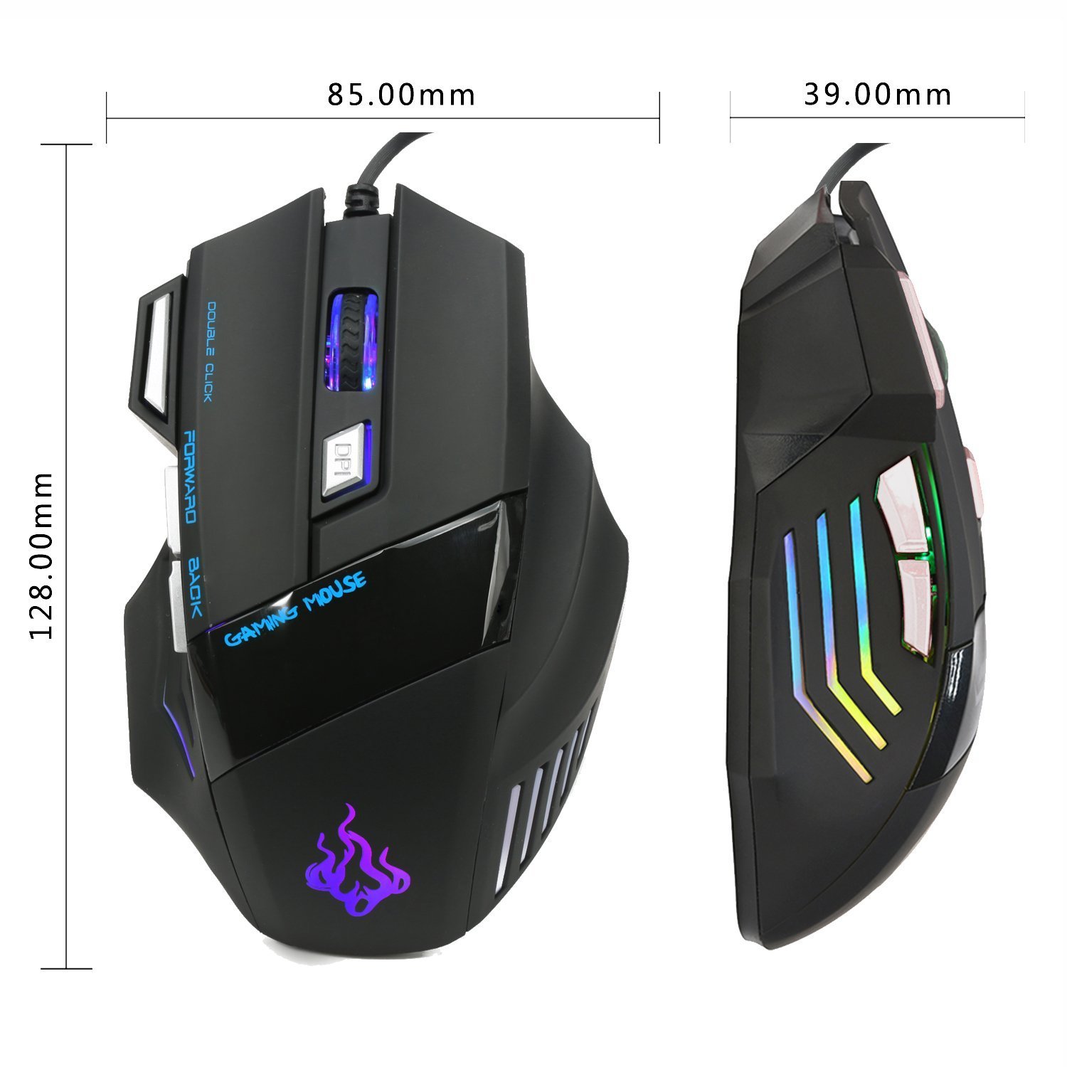 Gaming Maus,Queender USB Wired Maus mit Kabel Einstellbare DPI PC Mouse Hohe Präzision LED Mice für Pro Gamer, PC Windows Macbooks Laptops mit LED Backlight 7 Tasten(Schwarz)