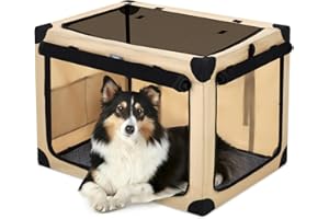 TCMOT 32 Inch Collapsible Travel Dog Crate for Medium Large Dogs, Portable 4-Door Foldable Soft Kennel with Mat and Durable Mesh Windows for Car & Outdoor, with Storage Bag