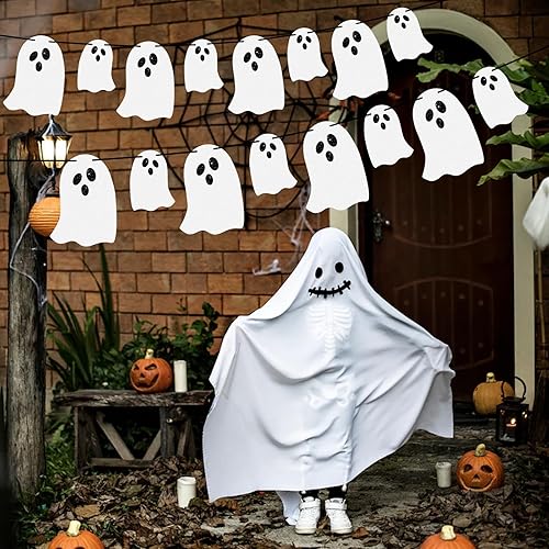 2 Pack Halloween Bunting,Halloween Banner,halloween Ghost Decorations,White Glittery Spook Garland Bunting Banner,Spooky Hanging Decor(5M)