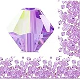 200pcs Authentic Preciosa 3mm (0.12 Inch) Small Faceted Bicone Crystal Loose Beads Violet AB Compatible with Swarovski Elements Crystals for Jewelry Making Pre-B359