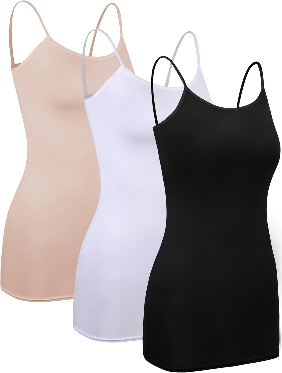 WILLBOND 3 Pieces Women Basic Long Tanks Adjustable Spaghetti Strap Camisole Top at  Women’s Clothing store