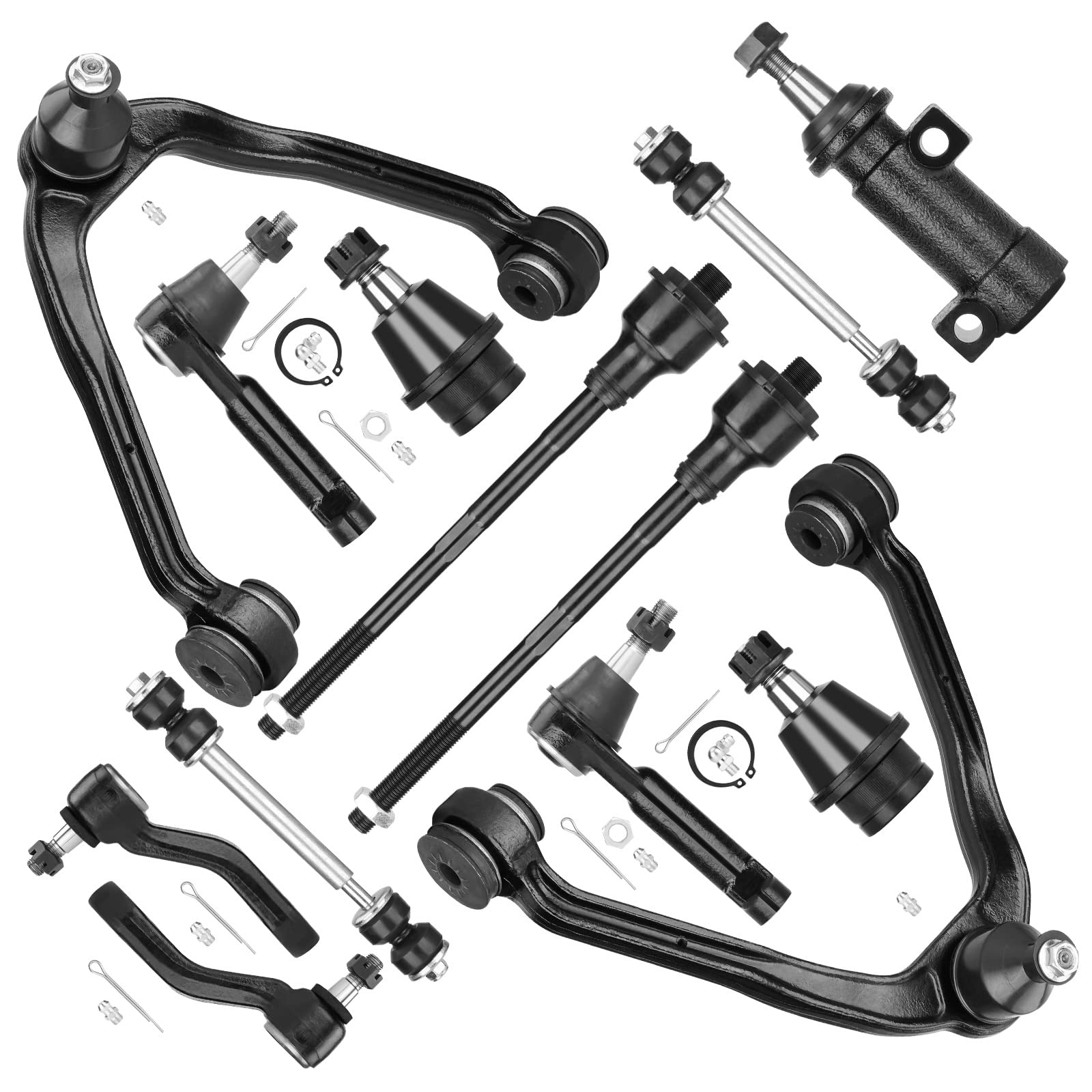 Photo 1 of 4WD Front Upper Control Arms w/Ball Joints Tie Rods Suspension Kit for 1999-2006 Chevy Avalanche Suburban Silverado 1500 Tahoe, GMC Sierra 1500 Yukon, 2000-2006 Cadillac Escalade (13pc Set)