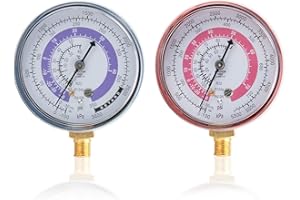 PROSOCOOL Air Conditioner Refrigerant Pressure Gauge Set - Dual Scale High & Low Pressure Gauge for R410A, R134A, R22 Refrigerants - Air Conditioner Pressure Gauge with 1/8" NPT Connector 70mm/2.7inch Dial