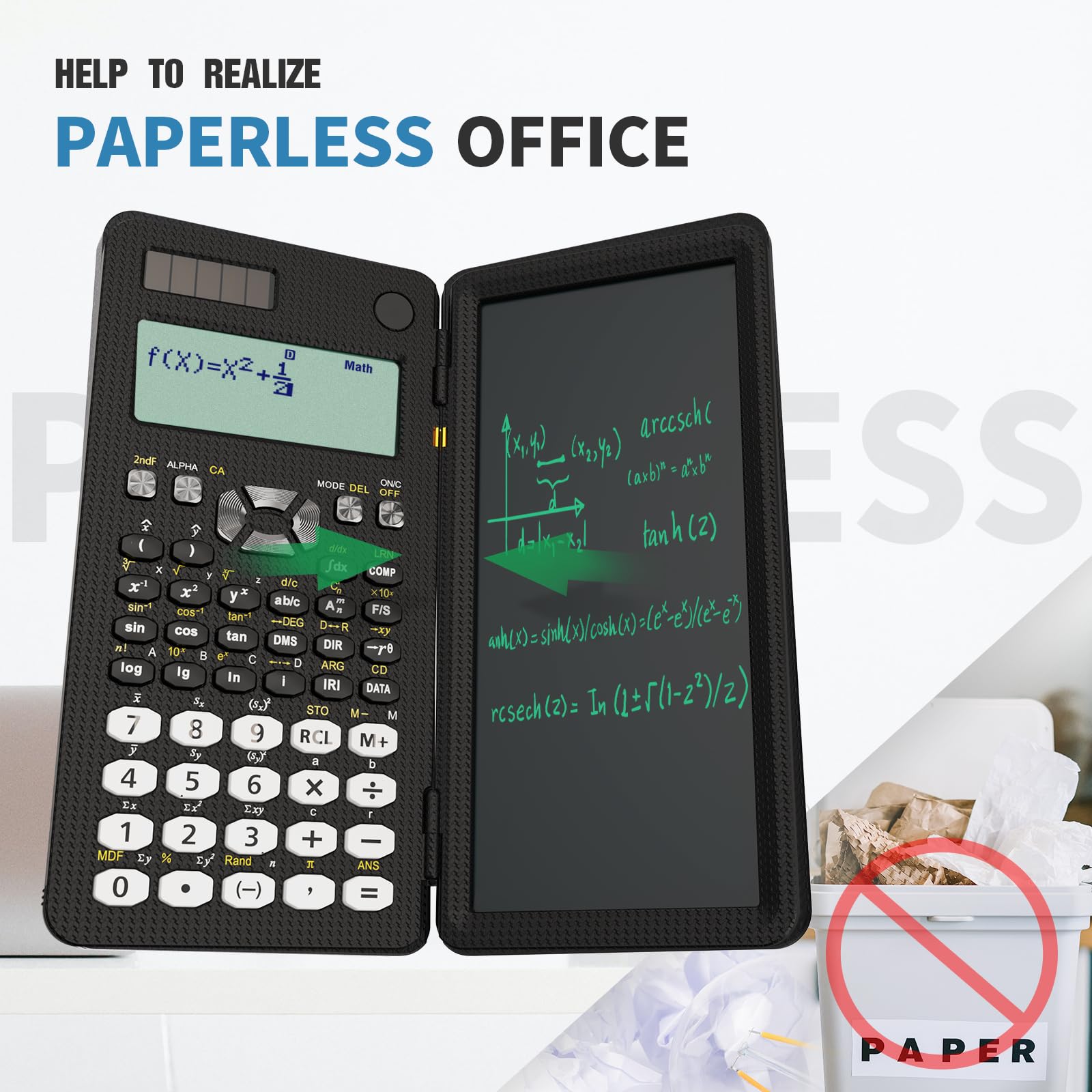 Scientific Calculator with Writing Tablet,ROATEE 991 MS Foldable 2-Line Display Science Calculator with Notepad,Middle High School Supplies for Students & College,Solar & Battery Powered,Easy to Carry