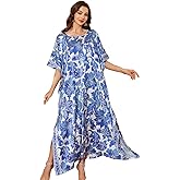 Daiwor Kout Caftan Dresses for Women Satin Print Plus Size Kaftan Maxi Gown Cover Up Beach Swimsuit Coverup Long House Dress