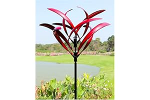 Cyan Oasis 82 inch Wind Spinners Outdoor - Extra Large Metal Wind Sculptures & Spinner with Stake, Big Clearance Windmills for The Yard and Garden, Tall Yard Art Decor-Burgundy Red