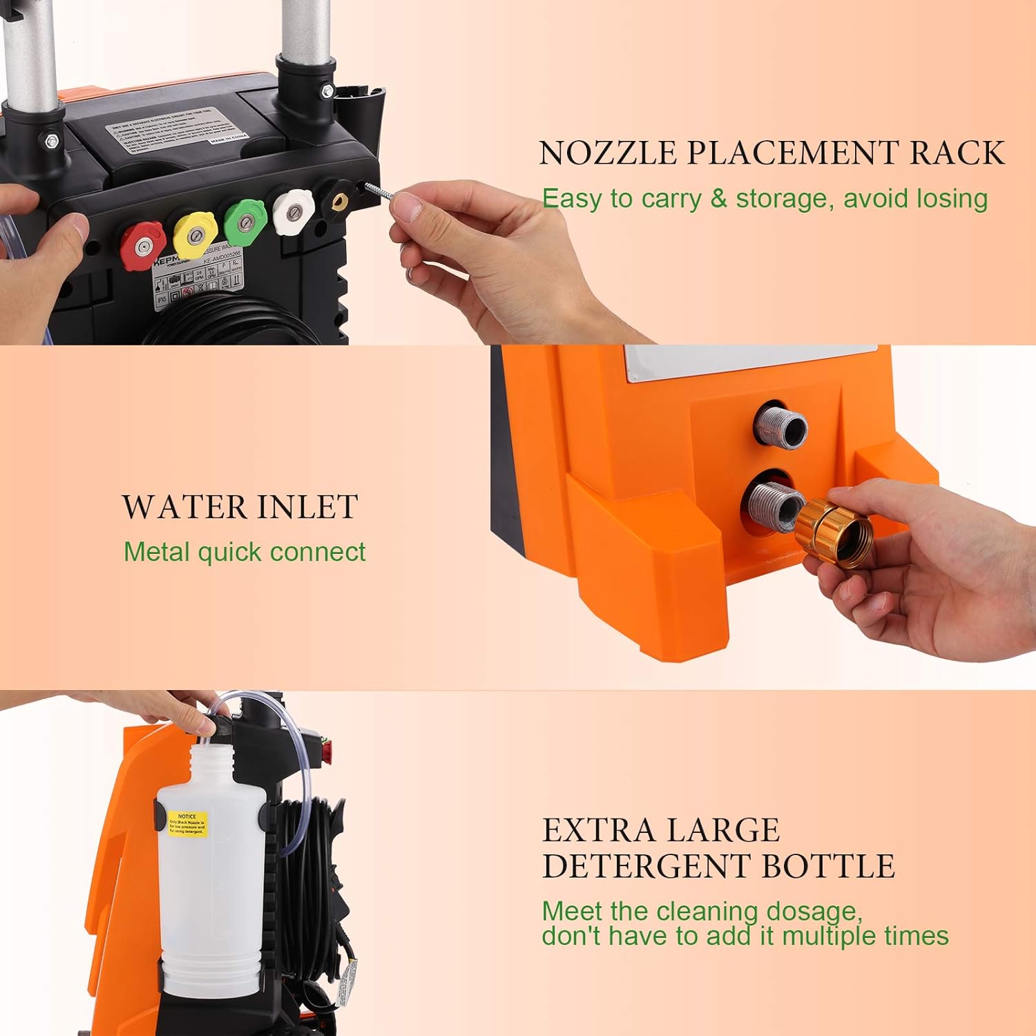Kepma Electric Pressure Washer, 3800PSI 3.0GPM Power Washer 2000W High Pressure Cleaner Machine with 5 Nozzles, Foam Cannon, Hose Reel for Car Washing, Patio Furniture, Concrete, Deck (Orange) : Garden & Outdoor