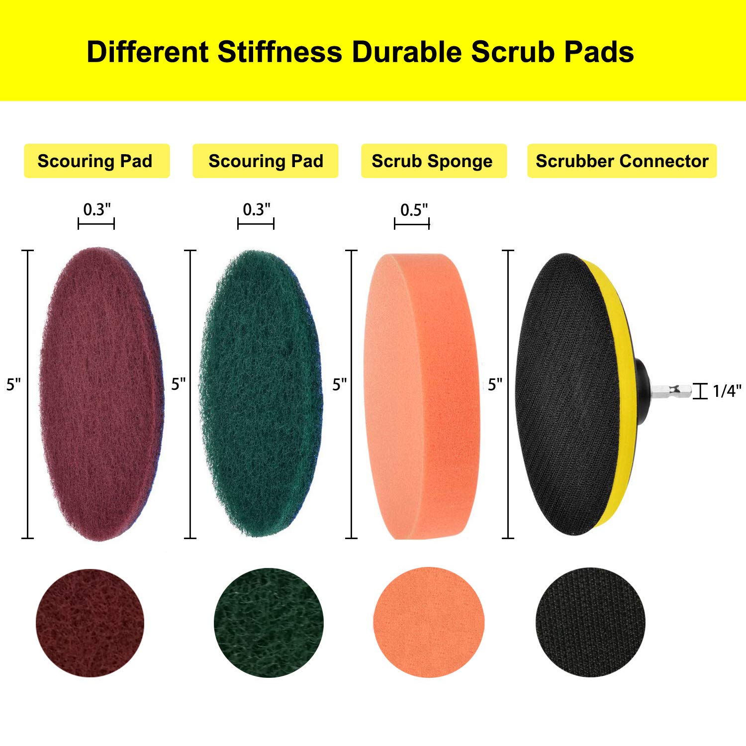 Drill Brush Attachment Set, Yushoo 9Pcs Drill Power Scrubber Pads Cleaning Brushes Kits with 6 Inch Extender Reach Attachment for Grout, Tiles, Sinks, Bathtub, Bathroom, Shower and Kitchen Surface