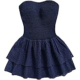 SOLY HUX Women's Ruffle Tube Mini Dress Shirred Strapless Sleeveless Eyelet Embroidery Layered A Line Summer Dresses