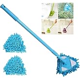 2022 New Rotatable Triangle Cleaning Mop with 2 Mop Replacement Heads, 180 Degree Spin, Wet &amp; Dry Microfiber Ecloth for Bathroom Floor, Wall (Blue)