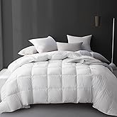 Hotel Grand Luxury White Goose Feather Down Fiber Comforter Full Queen Size, 100% Cotton All Season Duvet Insert Queen, Medium Warmth Bedding Comforter with 8 Corner Loops, White 90x90 Inch