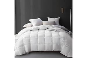 Hotel Grand Luxury White Goose Feather Down Fiber Comforter King Size, 100% Cotton All Season Duvet Insert King, Fluffy Medium Warmth Bedding Comforter with 8 Corner Loops, White 106x90 Inch
