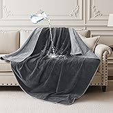 LOOBANI Waterproof Throw Blanket for Couch: Reversible Leakproof Couch Blanket 40" x 60", Soft Flannel & Coral Fleece Bed Blanket Stain-Proof for Sofa Cover, Pet Accidents, Travel, Grey