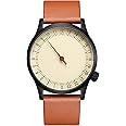 JIANDUN Swiss Movement Men's One Hand 24 Hour Watch Single Hand Black Case with Italian Leather Strap
