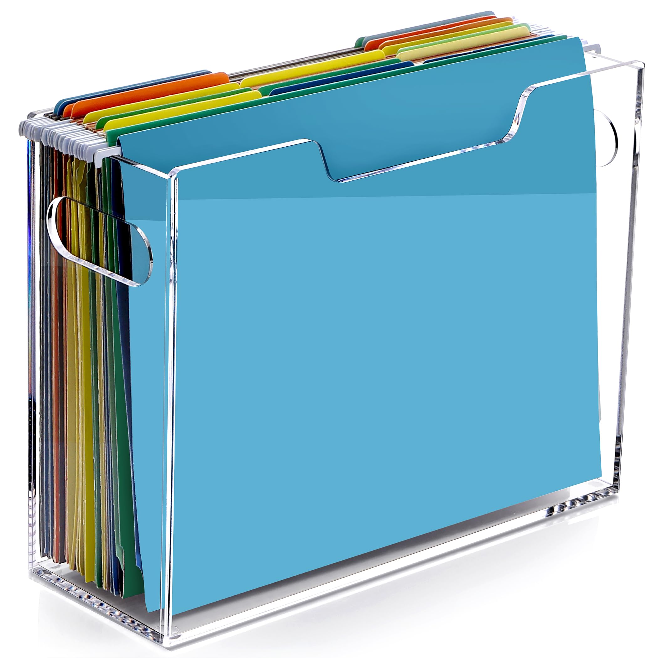 Photo 1 of DINGHUO Hanging File Box, Letter Size Acrylic Hanging File Organizer, Clear Portable File Storage Box with Handle, File Folder Holder for Desk Home Office School -1 Pack