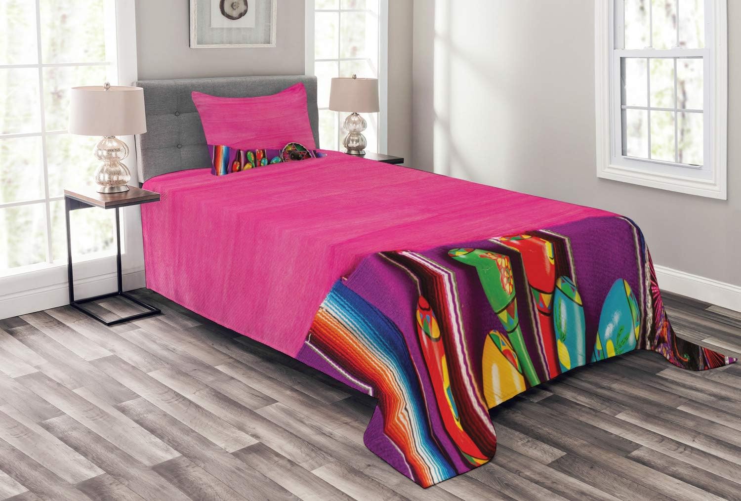 Ambesonne Mexican Bedspread, View of Folkloric Serape