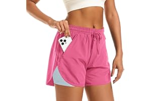 APWKL Women's 2 in 1 Athletic Running Shorts High Waisted Workout Casual Gym Sweat Shorts Mesh Comfy Liner Zipper Pockets