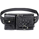 Mens Fanny Pack, Rugged Genuine Leather Waist Bags for Men Bumbag Waist Pack for Hands-free Crocodile Black
