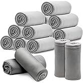 12PCS Fleece Throw Blankets Bulk 60 x 50 in Soft Blankets Fabric Warm Lightweight Wool Blanket Cozy Coverlet for Beds Sofas Home Wedding Season(Light Gray)
