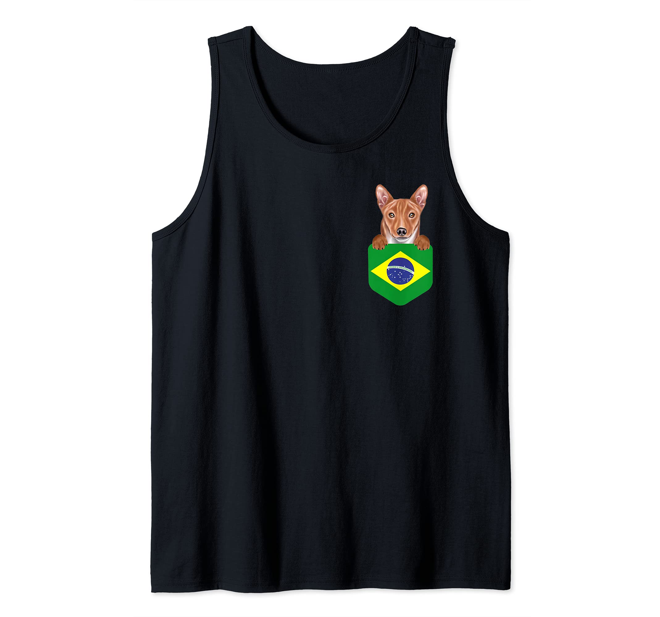 Brazil Flag Basenji Dog In Pocket Tank Top