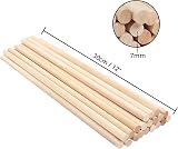BELLE VOUS 100 Pack Birch Wood Round Dowel Rods 30cm 12in 7mm Kraft view 2