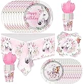 81Pcs Cowgirl Horse Party Decorations Tableware,Horse Lovers Party Tableware Set Pink Cowboy Girl Mustang Party Decorations.