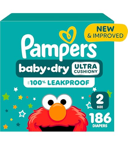 Pampers Baby Dry Diapers – Enormous Pack, Size 2 (12-18 Lbs), 186 Count