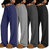 Sweetyweee 4 Pack Women's Lounge Pants Wide Leg Yoga Pants with Pockets Drawstring Workout Sweatpants Casual Jogger Multipack