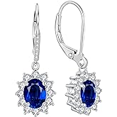 YFN Sterling Silver Created Oval Cut Birthstone Drop Dangle Women Leverback Earrings Gifts for Women Mom