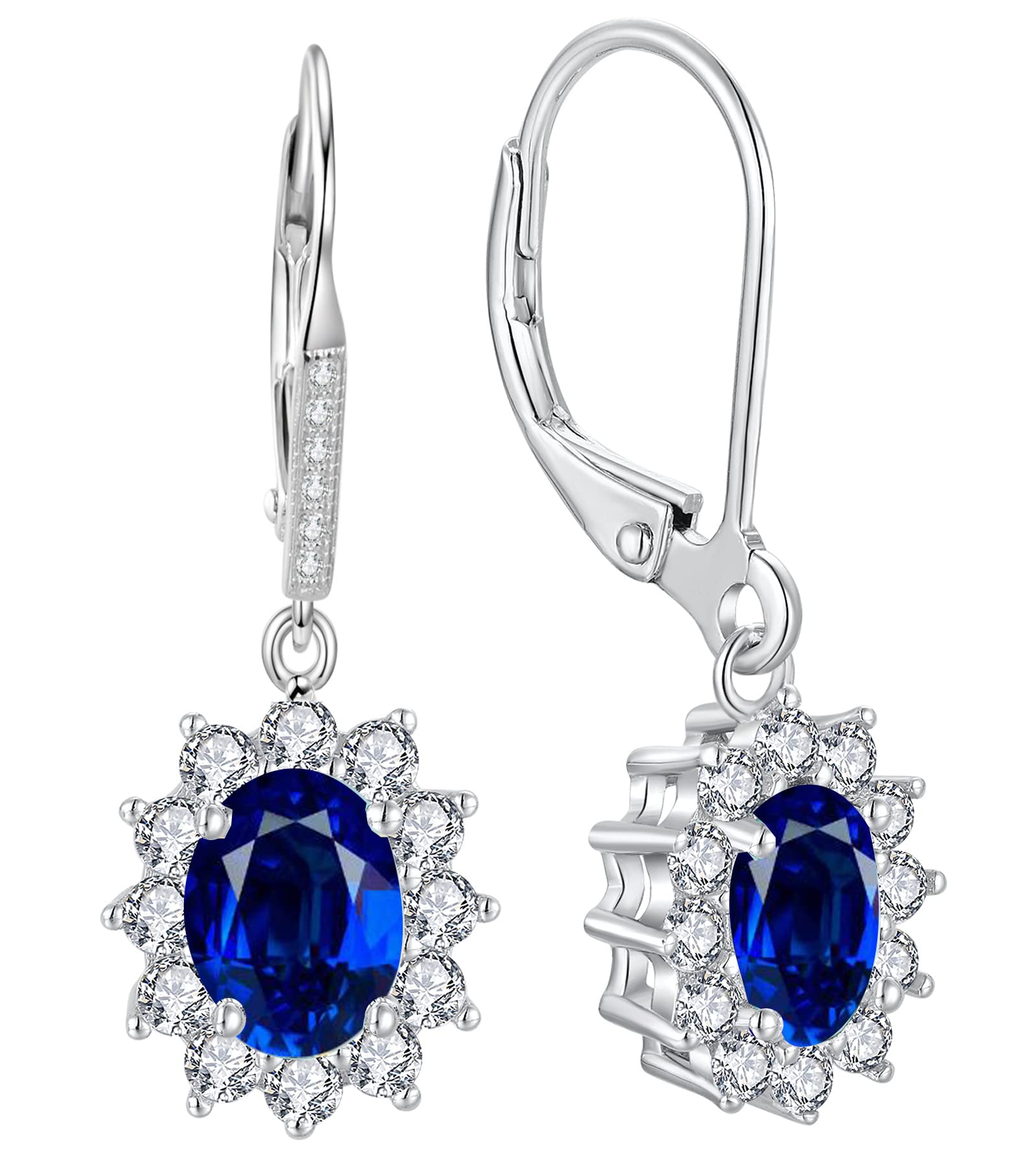YFN September Birthstone Earrings Sterling Silver Sapphire Drop Dangle Leverback Earrings Blue Stone Jewellery Gifts for Women — image 1