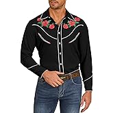 American Trends Men's Western Cowboy Shirt - Long Sleeve Mexican Shirt for Halloween Day of The Dead Button Down Casual Shirt