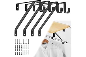 Pisman Adjustable Shelf Brackets,Closet Rod Holders Heavy Duty for Closet Storage, Laundry Room Storage Black 4PCS (Black, 4)