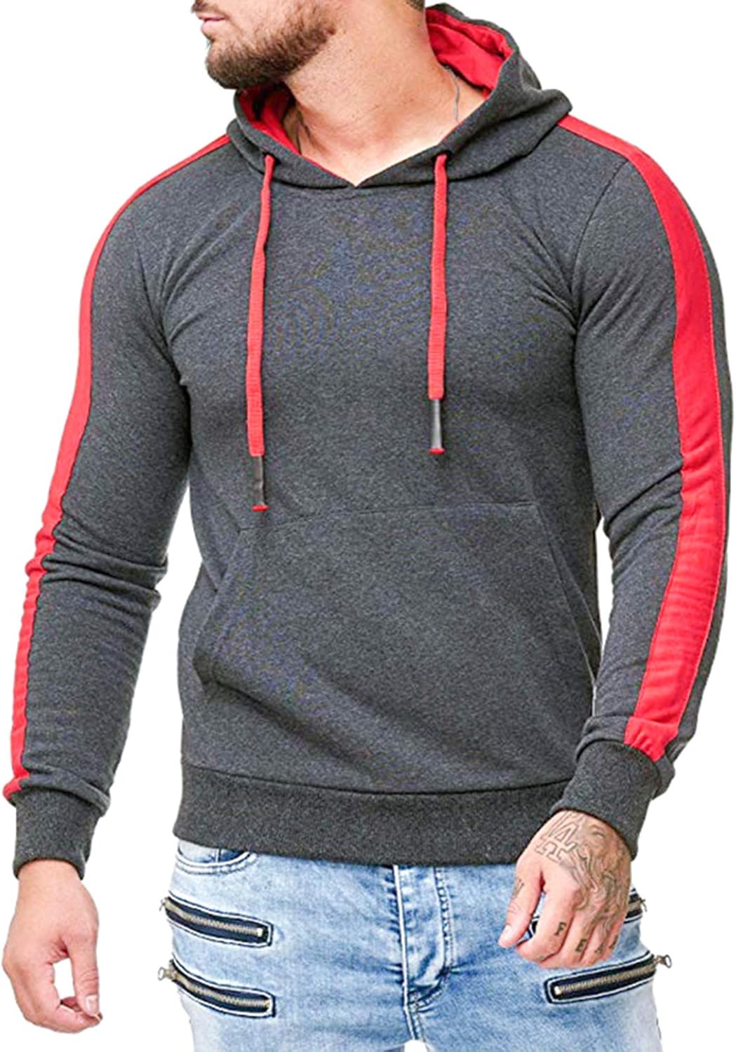 Rela Bota Mens Athletic Hoodie Fashion Hooded Sweatshirt Casual Contrast Fleece Pullover: Clothing