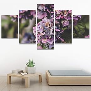 SIGNWIN 5 Panel Canvas Wall Art Purple Fields...