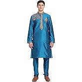 SKAVIJ Men's Kurta Pajama Set Silk Blend Indian Tunic Ethnic Wear Festive Dress Regular Fit