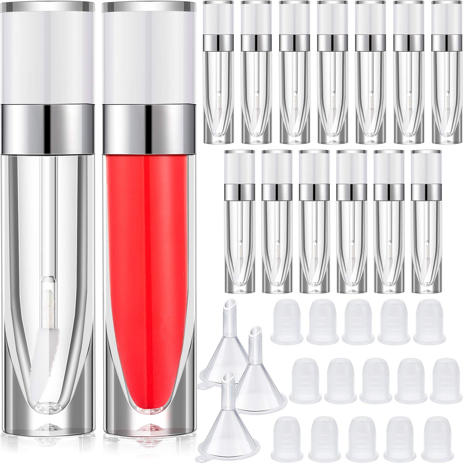 15 Pieces Lip Gloss Tube Empty Plastic Lipstick Sample Refillable Lip Balm Bottle Container and 3 Funnel for Women Girls Cosmetic, Liquid, Toiletry, Travel Home (White) : Beauty