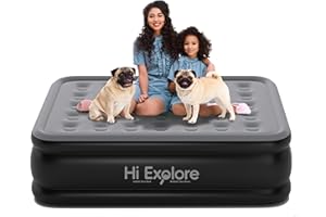 Hi Explore Air Mattress Full with Built in Pump, Luxury Fiber Tech Construction, Inflatable Blow Up Mattress, for Indoor and 